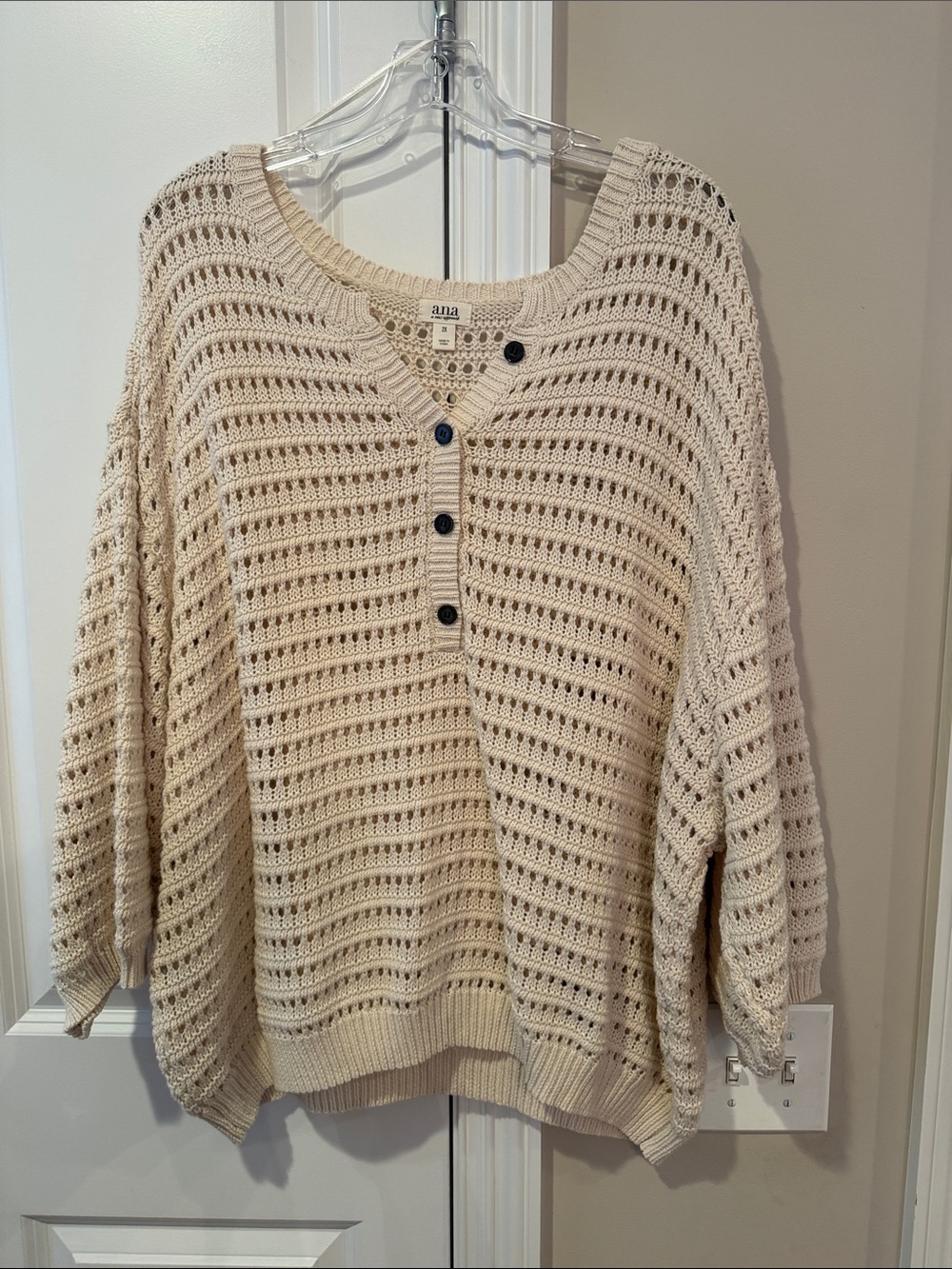 a.n.a lot Cream Crochet Henley V-Neck Sweater- never worn